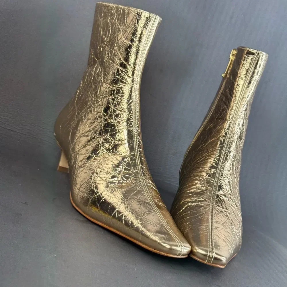 MICHAEL Kors Cosmo Kitten ankle boots gold metallic leather women’s size 6.5 - Picture 4 of 10